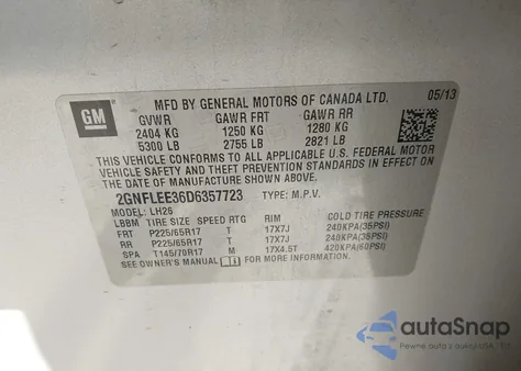 2013 Chevrolet Equinox 1Lt from USA, damaged, VIN 2GNFLEE36D6357723